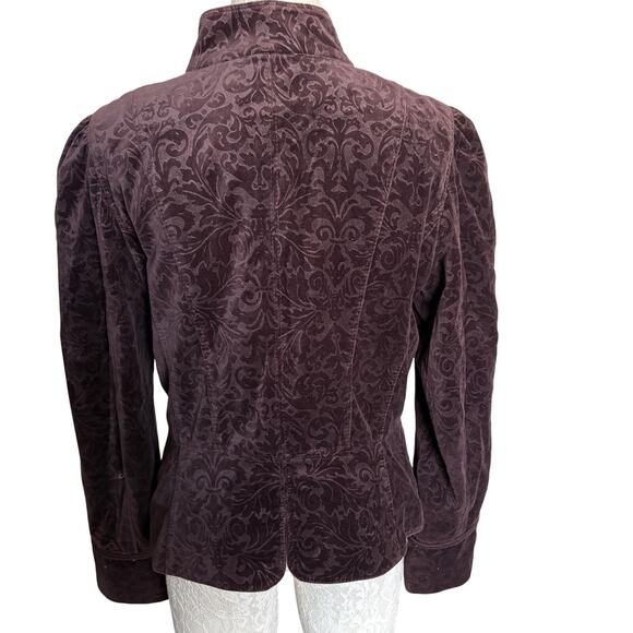 Velvet Burnout DarkAcademia Romance Victorian  12 Burgundy Mandarin Collar Goth - Picture 4 of 9